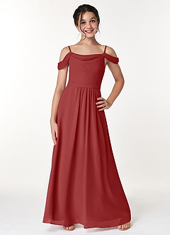 Azazie Alivia Junior Rust A-Line Off the Shoulder Chiffon Dress image1