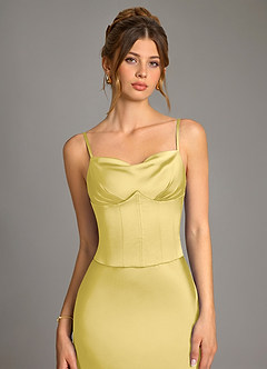 Azazie Reverie Bridesmaid Dresses Canary Mermaid Corset Stretch Satin Dress image5