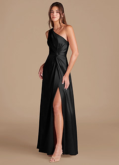 Azazie Brooke Jurken voor bruidsmeisjes Jurk van Metaalachtig Satijn met A-Lijn One-Shoulder Zwart image4