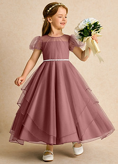 Azazie Duckie Abiti da Ragazza di Fiori Abito Principessa in Tulle Plissettato Rosa Del Deserto image1