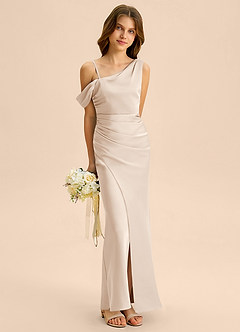 Azazie Madelyn Junior Osłona Zza ramienia Satyna elastyczna Długość podłogi Młodsza druhna Sukienka image4