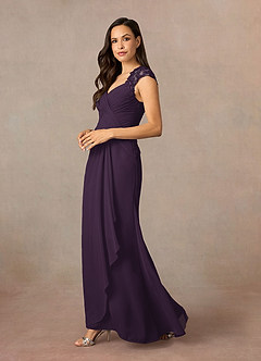 Azazie Birdie vestidos de madre de la novia Vestido de Ciruela de Gasa de Corte En A con Lentejuelas Reina Ana image3