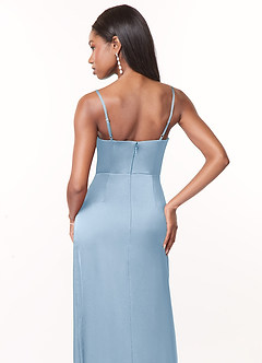 Azazie Maci Brautjungfernkleider A-Linie V-Hals Gefaltet Stretch-Satin Kleid Puderblau image4