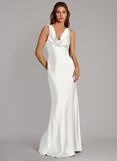 Azazie Cheryl Bridesmaid Dresses White Mermaid Stretch Satin Dress image5