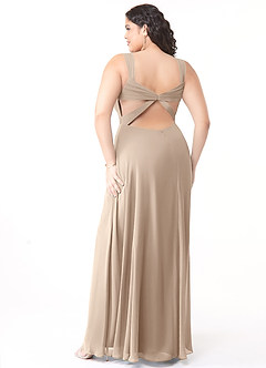 Azazie Nahrin Jurken voor bruidsmeisjes Jurk van Chiffon met A-Lijn V-hals Gevouwen Taupe image10