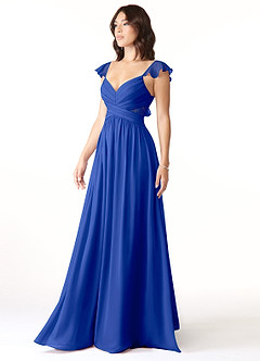 Azazie Lissa Bridesmaid Dresses Royal Blue A-Line Lace Chiffon Dress image4