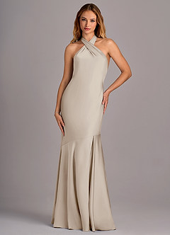 Azazie Lorena Robes de demoiselle d'honneur Robe Sirène en Satin extensible Plissée Givre image10