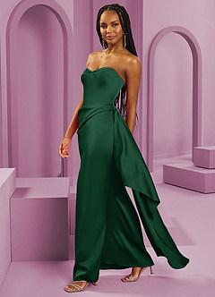 Barbie ♥ Azazie Robes de demoiselle d'honneur Robe Fourreau Convertible en Satin extensible Sans bretelle Vert Foncé image6