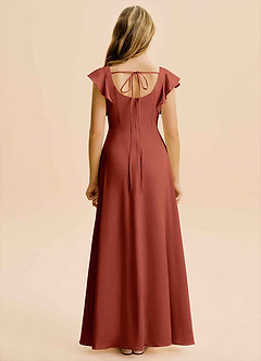 Azazie Bondi Junior Terracotta A-Line Side Slit Stretch Satin Dress image2