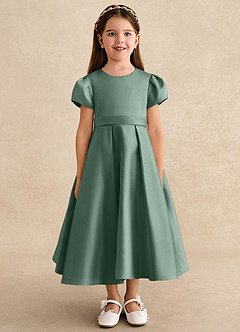 Azazie Princess Robe Demoiselle D'honneur Fillette Robe Trapèze en Mat Satiné Plissée Eucalyptus image5
