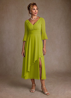 Azazie Aerynne Vestidos para mãe da noiva Vestido Capim Limão de Chiffon de Linha A com Plissado image4