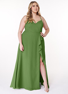 Azazie Naeem Bridesmaid Dresses Basil A-Line V-Neck Ruffle Chiffon Dress image9