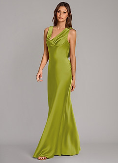 Azazie Cheryl Vestidos de damas de honor Vestido de Hierba De Limón de Satén Elástico de Corte Sirena image3