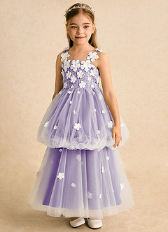 Azazie Teacup vestidos de niña de las flores Vestido de Marfil Tahití de Tul de Princesa con Encaje image8