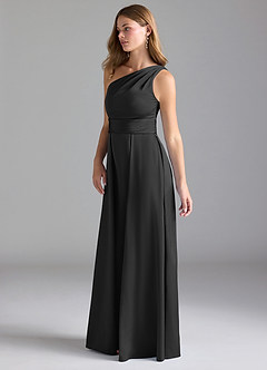 Azazie Dallas Bridesmaid Dresses Black A-Line One Shoulder Stretch Satin Dress image5