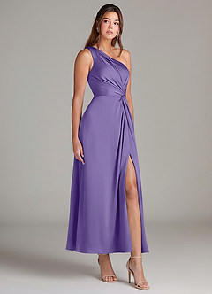 Azazie Brooke Robes de demoiselle d'honneur Robe Trapèze en Satin extensible Une épaule Tahiti image4