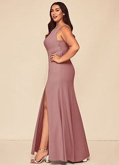 Azazie Rogue Bridesmaid Dresses Dusty Rose Mermaid Scoop Side Slit Stretch Crepe Dress image9