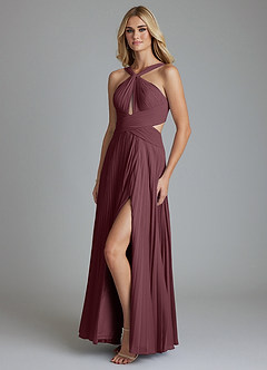 Azazie Hosanna Bridesmaid Dresses Sangria A-Line Pleated Chiffon Dress image5
