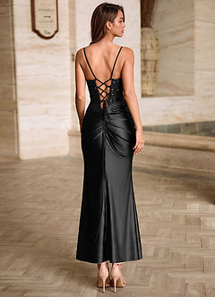 Viviannella Black Sequin Embroidery Stretch Satin Wedding Guest image2