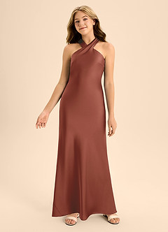 Azazie Doretta Junior Auburn A-Line Pleated Stretch Satin Dress image4