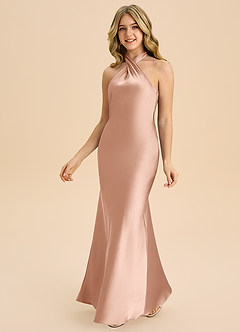 Azazie Chickie Junior Etui Plissee Stretch-Satin Kleid Roségold image5