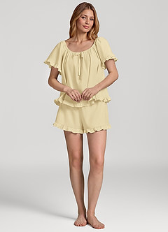 front Kurzarm-Baumwollpyjama-Set mit Rüschen und Schleife