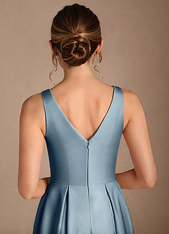 Azazie Fulton Mother of the Bride Dresses Dusty Blue A-Line Pleated Stretch Satin Dress image6
