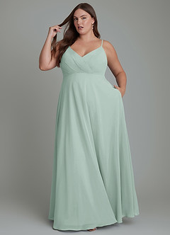 Azazie Amani Bridesmaid Dresses Agave A-Line Pleated Chiffon Dress image9