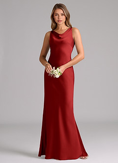 Azazie Allettie Bridesmaid Dresses Pomegranate Mermaid Stretch Satin Dress image3