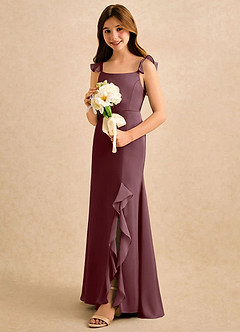 Azazie Novalie Girls Formal Flower Girl Dresses Sangria Mermaid Bow Stretch Satin Dress image2