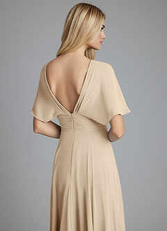 Azazie Pamela Vestidos de damas de honor Vestido de Champán de Gasa de Corte en A con Cuello en V plisado image6