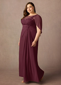 Azazie Hera vestidos de madre de la novia Vestido de Cabernet de Gasa de Corte En A con Capa de encaje image8
