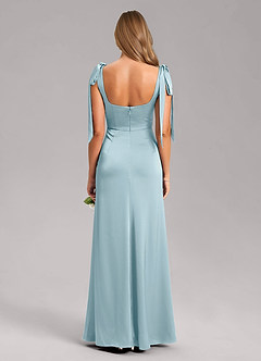 Azazie Frostine Bridesmaid Dresses Moody Blue A-Line Bow Stretch Satin Dress image8