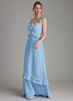 Azazie Malaya Bridesmaid Dresses Powder Blue A-Line Corset Chiffon Dress image6