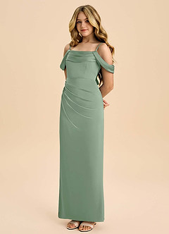 Azazie Saige Junior Matcha Sheath Off the Shoulder Stretch Satin Dress image4