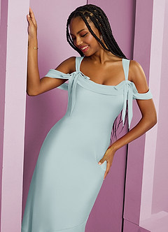 Barbie ♥ Azazie Bridesmaid Dresses Mist Sheath Pleated Stretch Satin Dress image14