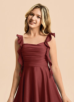 Azazie Kira Junior Terracotta A-Line Ruched Stretch Satin Dress image7