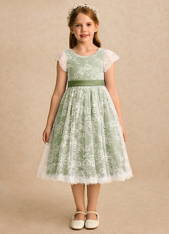 Azazie Maisie vestidos de niña de las flores Vestido Marfil Pistacho de Encaje de Línea A image3