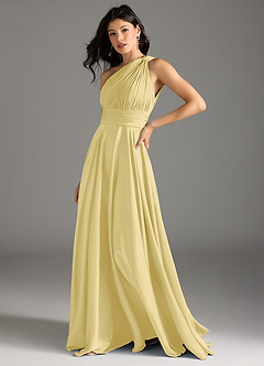 Azazie Charlize Brautjungfernkleider A-Linie One-Shoulder Stretch-Satin Kleid Zitronensorbet image4