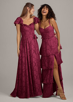 Azazie Aricella Bridesmaid Dresses Burgundy A-Line Corset Floral Burnout Dress image2