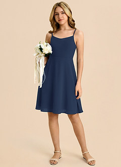 Azazie Shale Dark Navy A-Line Bow Chiffon Dress image5