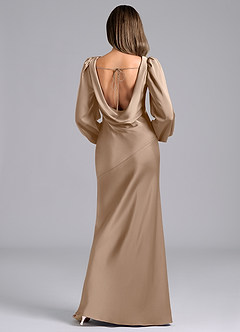 Azazie Rylina Bridesmaid Dresses Taupe Mermaid Long Sleeve Stretch Satin Dress image2