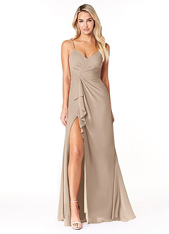 Azazie Emerald Final Sale Taupe A-Line Ruffled Chiffon Dress image4