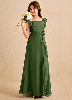 Azazie Soso Girls Formal Flower Girl Dresses Olive A-Line Pleated Chiffon Dress image4