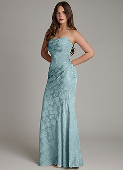 Azazie Electra Bridesmaid Dresses Light Blue Jacquard Mermaid Corset Floral Jacquard Dress image7