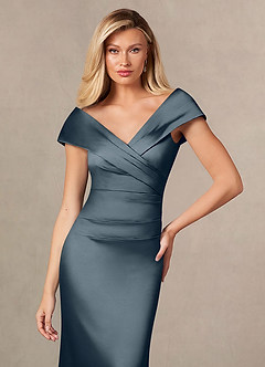 Azazie Ludlow Mother of the Bride Dresses Twilight Mermaid Pleated Stretch Satin Dress image6