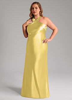 Azazie Doretta Brautjungfernkleider Meerjungfrau-Linie Schleifen Metallischer Satin Kleid Kanarienvogel image8