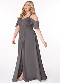 Azazie Dakota Bridesmaid Dresses Steel Grey A-Line V-Neck Pleated Chiffon Dress image8