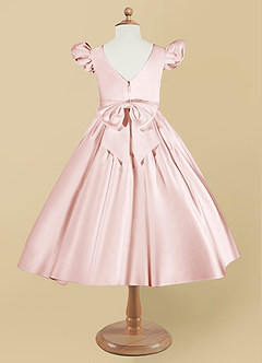 Azazie Violeta Flower Girl Dresses Blushing Pink Ball-Gown Bow Matte Satin Dress image8