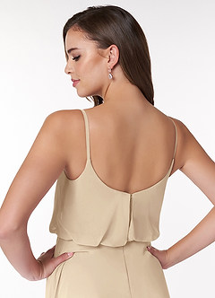 Azazie Lupe Bridesmaid Dresses Champagne A-Line Scoop Blouson Chiffon Dress image6